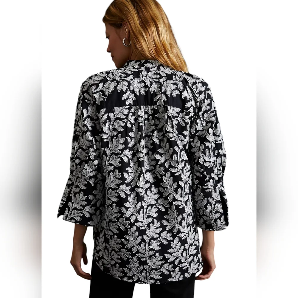 By Anthropologie ANTHROPOLOGIE FLORAL POPOVER SHIRT BLOUSE PULLOVER TOP BLACK - Picture 2 of 11